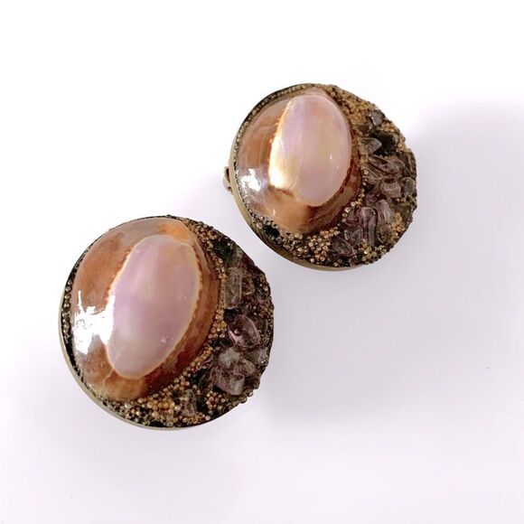 Purple Cowrie Crystal Druzy Earrings - Picture 4 of 4